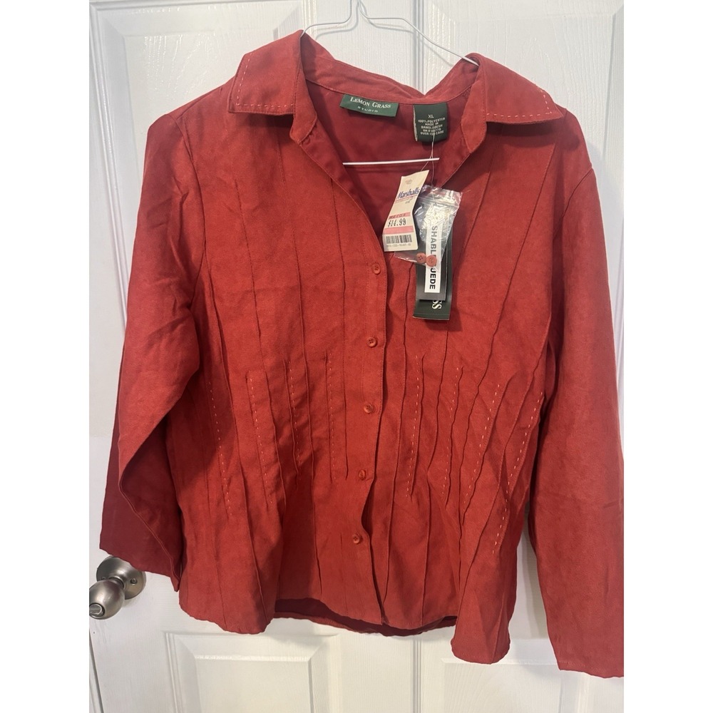 Vintage Y2K Lemon Grass Studio Women's XL Red Washable Suede Shirt NWT